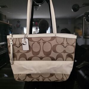 Coach Brown and Cream Signature Tote